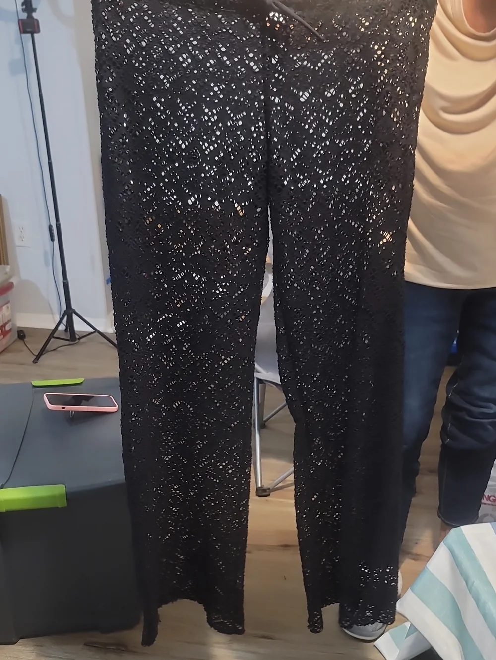 Black Crochet Wide-Leg Pants